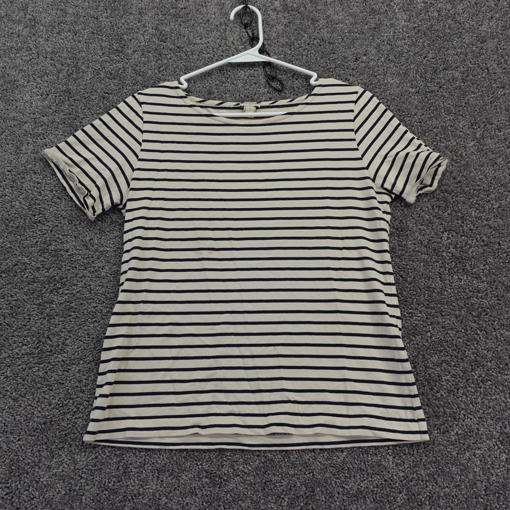 J Crew T Shirt Womens Small Cream Navy Blue Striped Short Sleeve